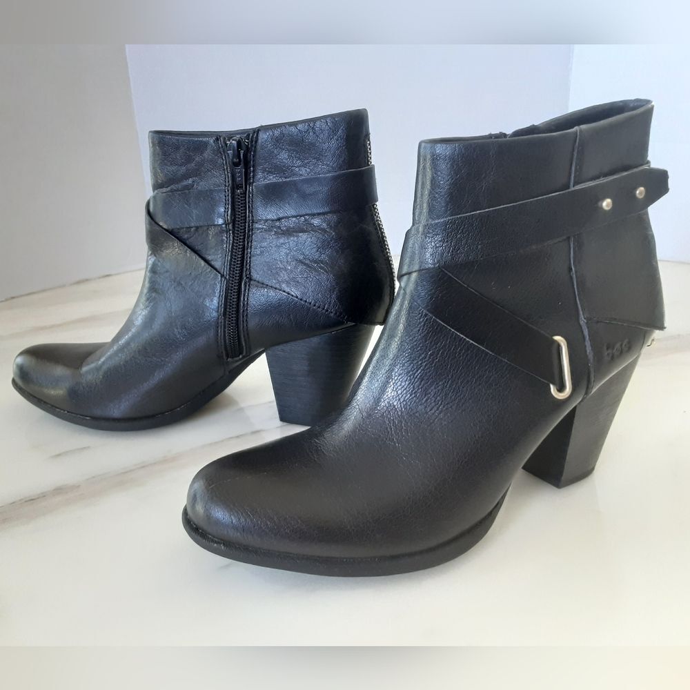 BOC Black Leather Back Zip Chunky Ankle Boots Sz 8 - NWOT